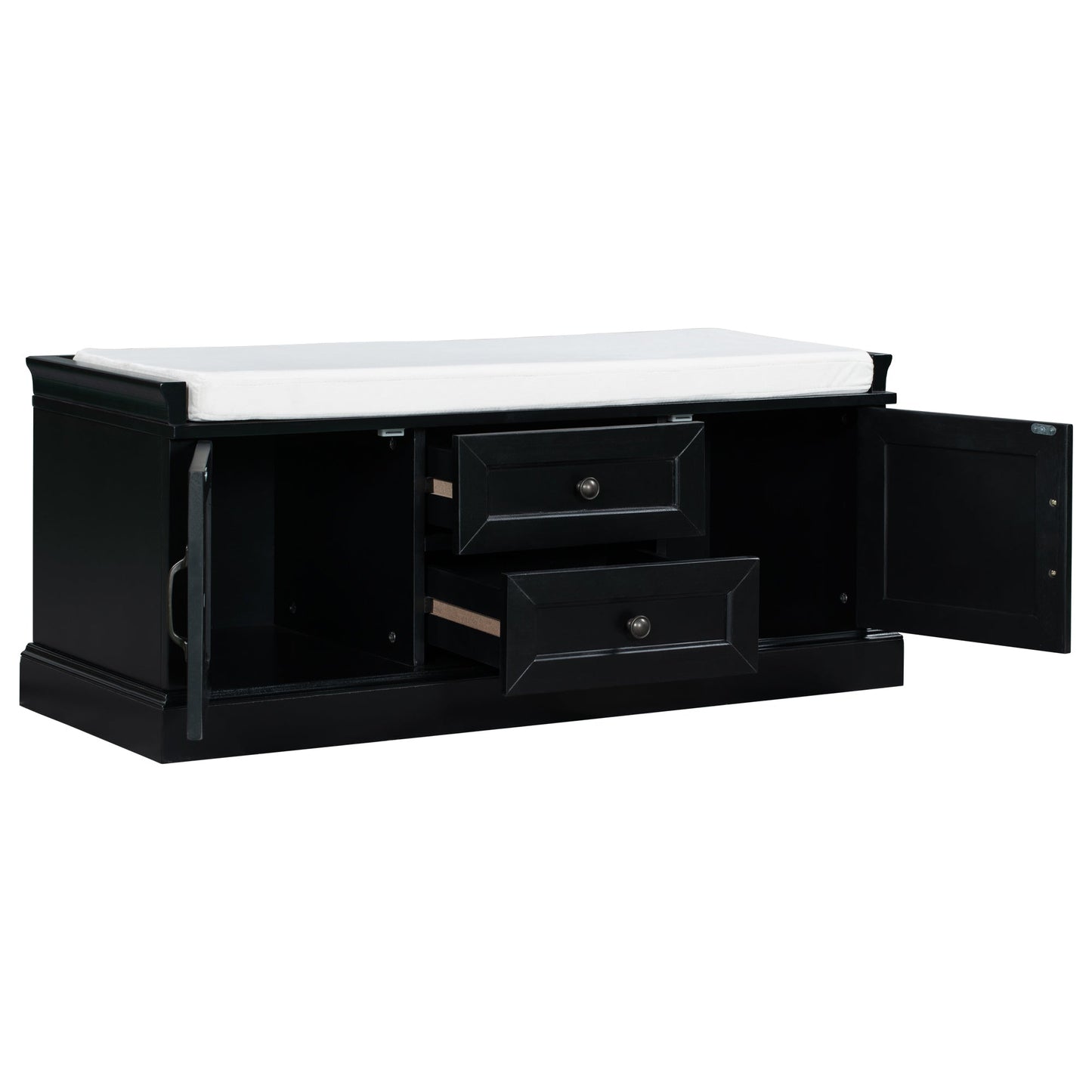 TREXM Storage Bench with 2 Drawers and 2 Cabinets - Black