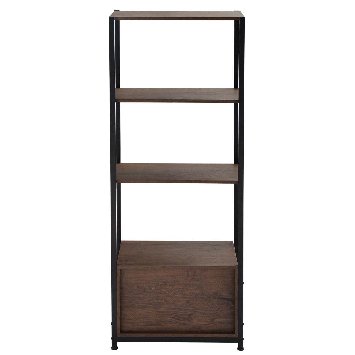 4-Tier Bookshelf Industrial Bookcase with 4 Open Storage Shelves and Two Drawers