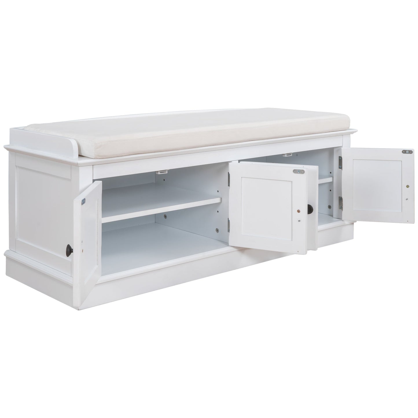 TREXM Storage Bench with 4 Doors and Adjustable Shelves - White