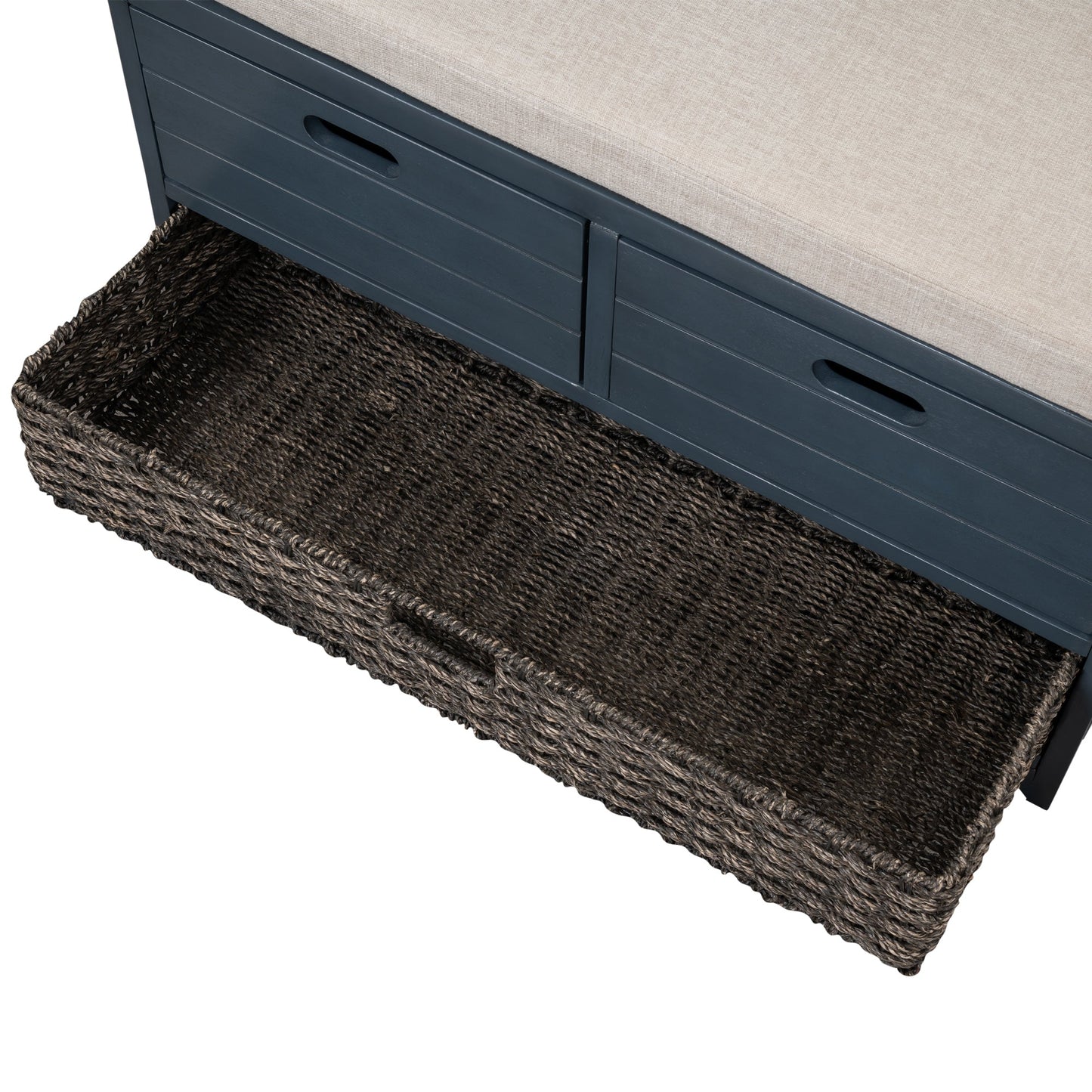 TREXM Storage Bench with Removable Basket and 2 Drawers - Navy