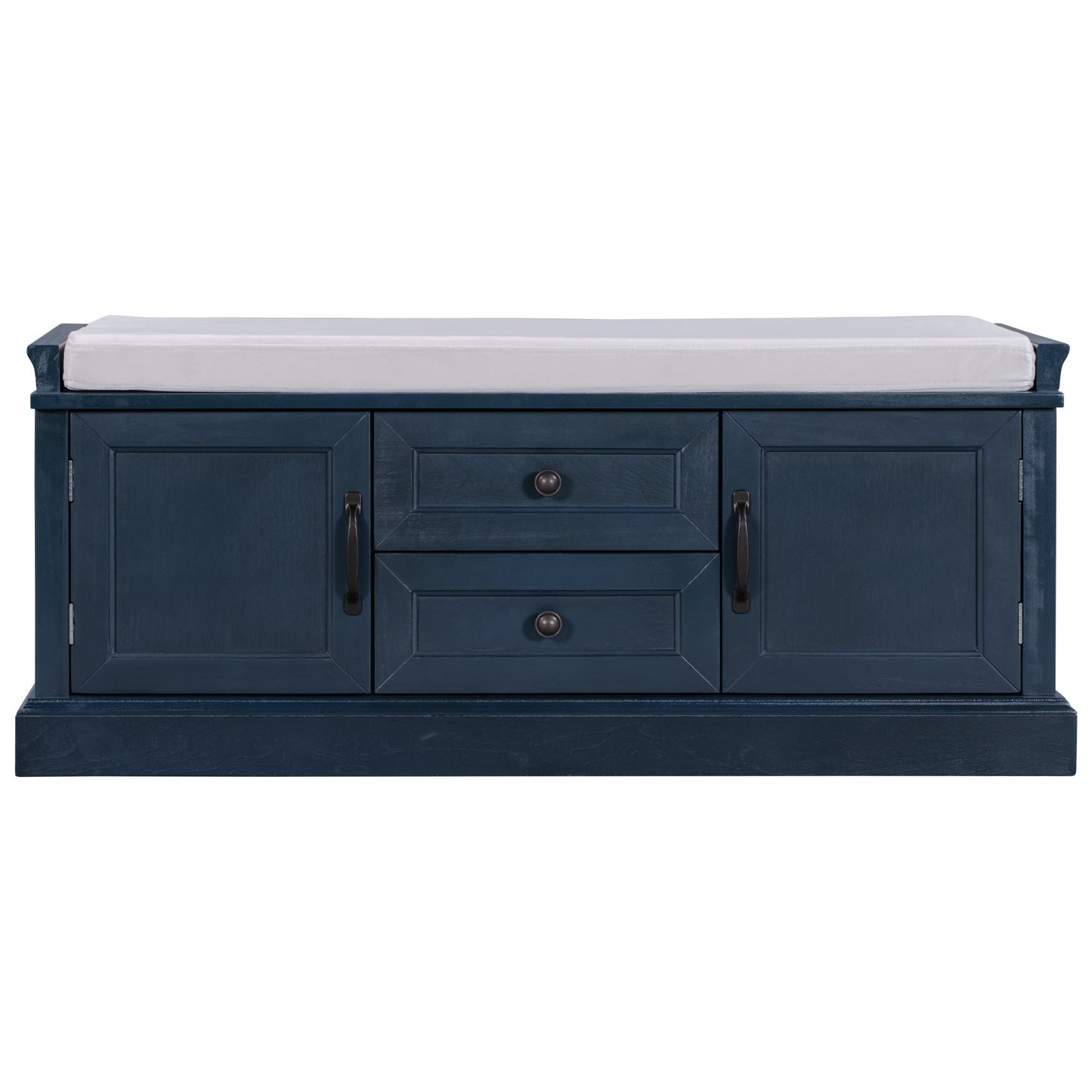 TREXM Storage Bench with 2 Drawers and 2 Cabinets & Removable Cushion - Antique Navy