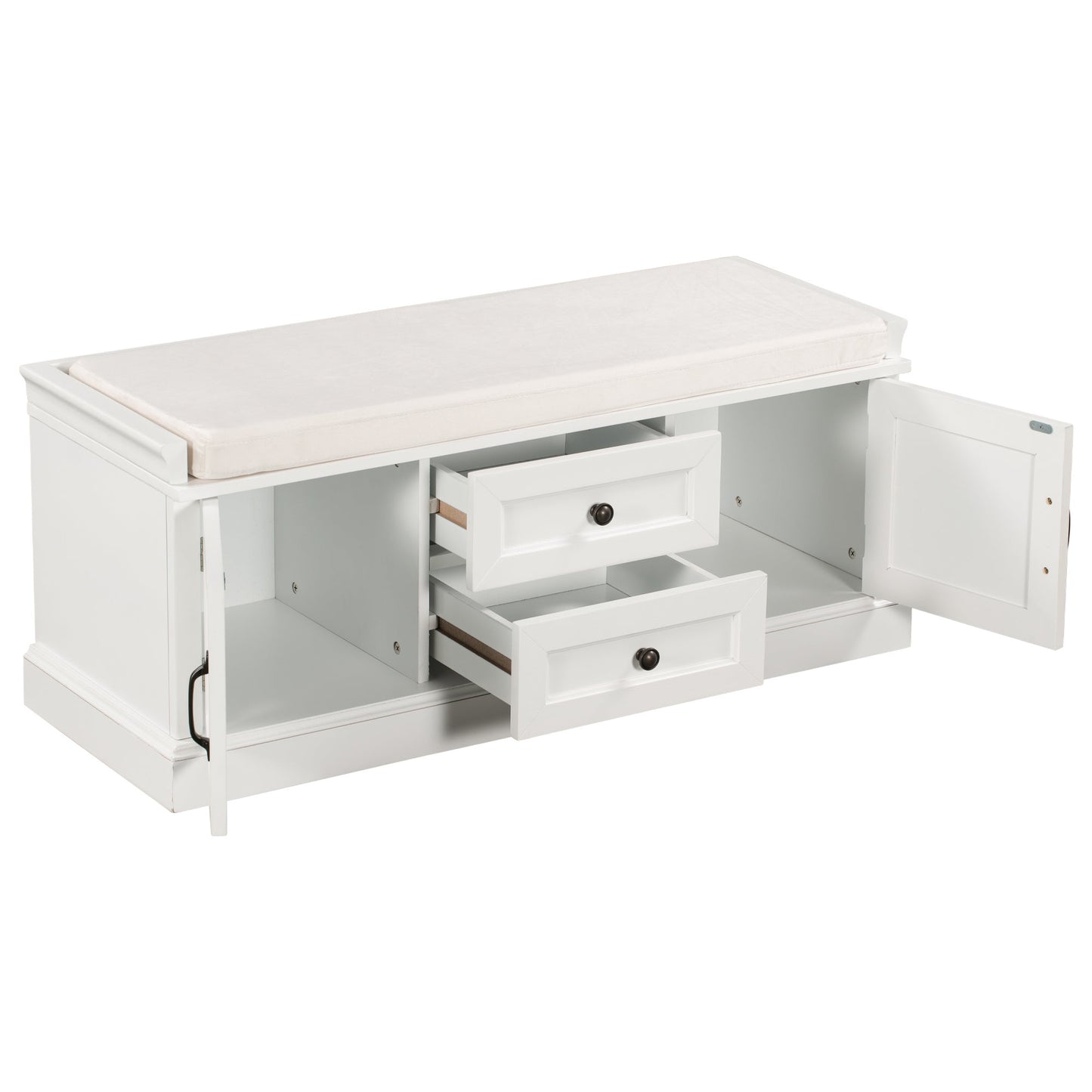 TREXM Storage Bench with 2 Drawers and 2 Cabinets - White