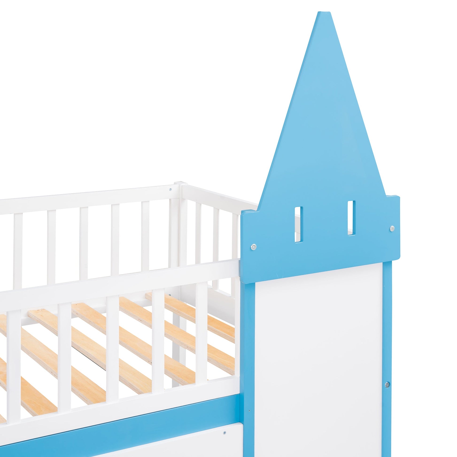 Twin Over Twin Castle Bunk Bed with Ladder - Blue