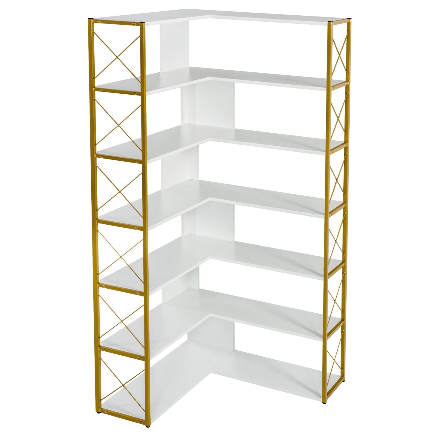 7-Tier L-Shaped Corner Bookcase with Metal Frame