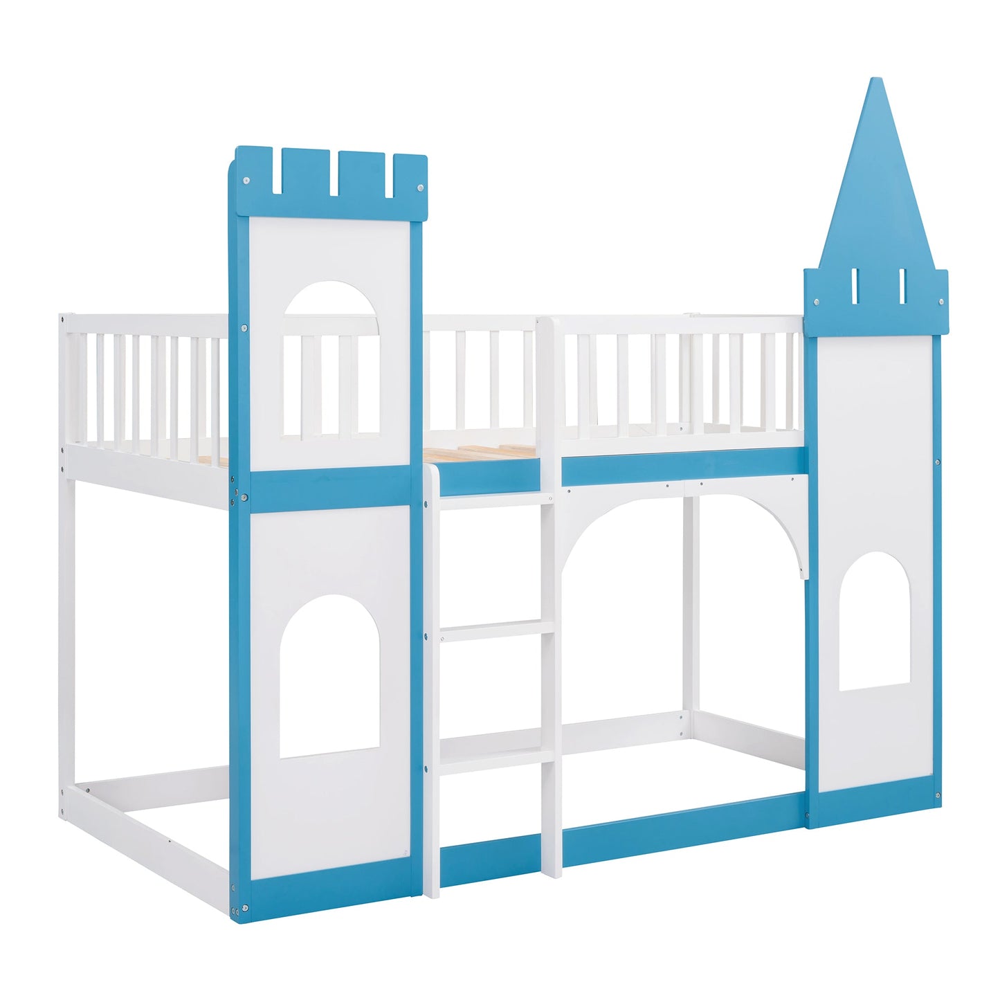 Twin Over Twin Castle Bunk Bed with Ladder - Blue