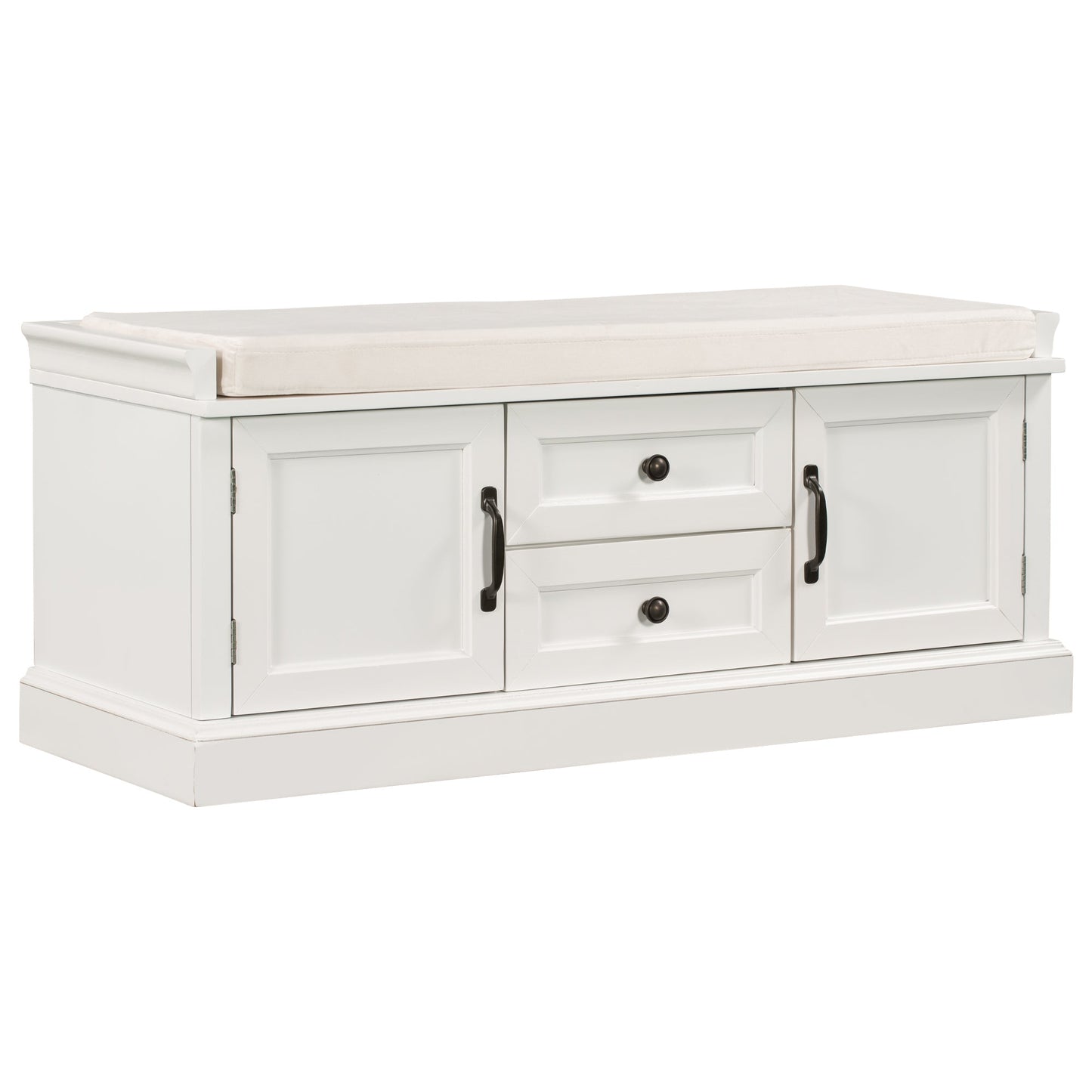 TREXM Storage Bench with 2 Drawers and 2 Cabinets - White