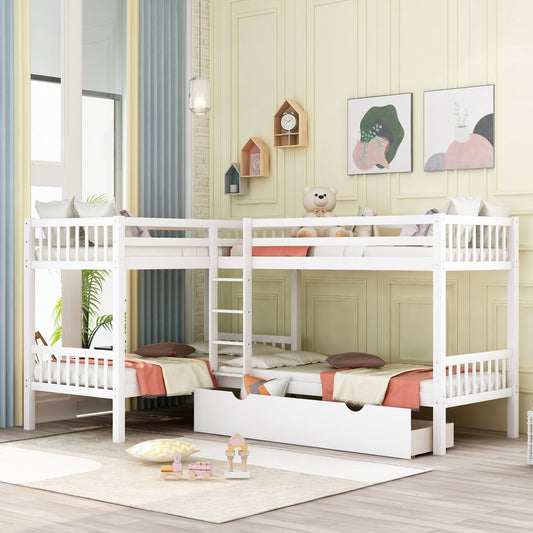 Twin L-Shaped Bunk bed with Drawers-Gray