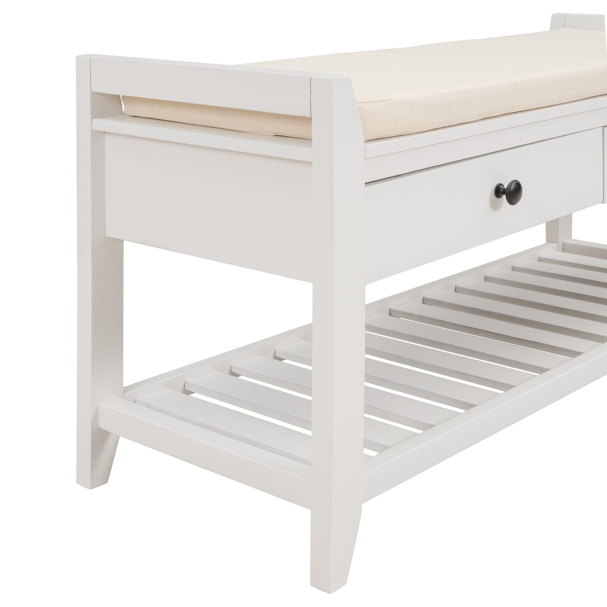 TREXM Entryway Storage Bench with Shoe Rack - White