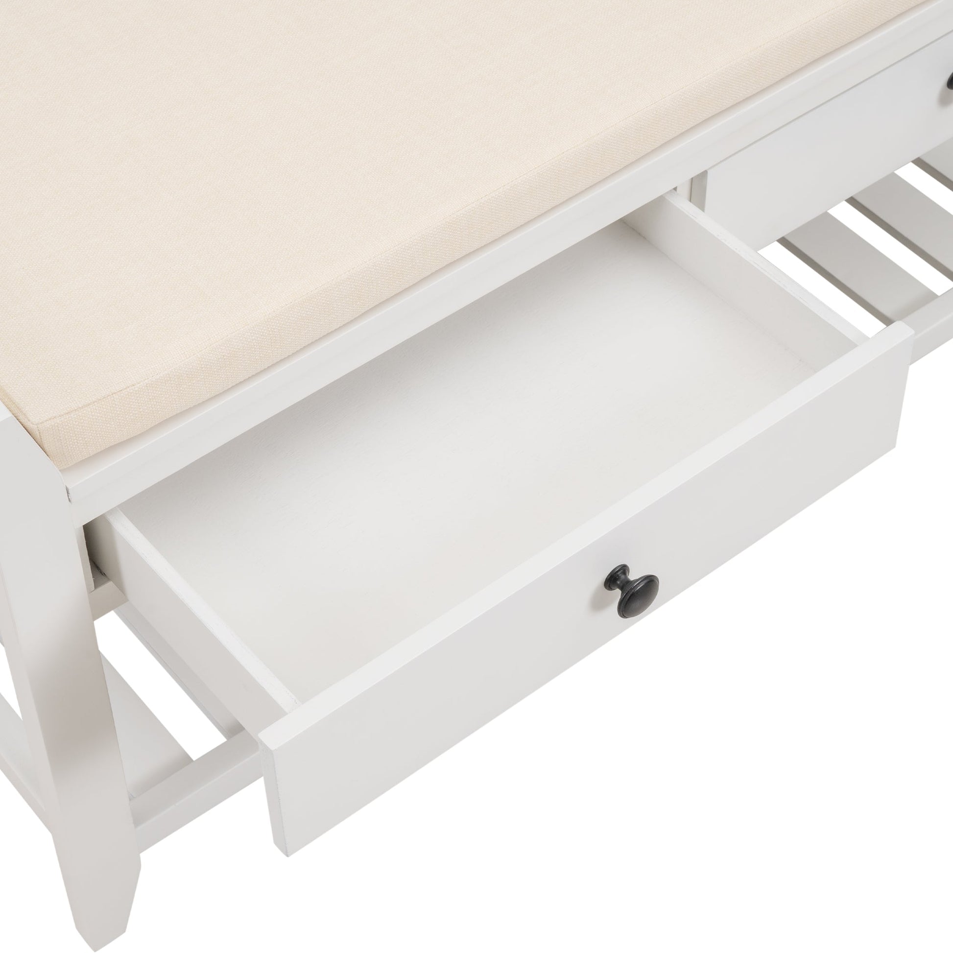 TREXM Entryway Storage Bench with Shoe Rack - White