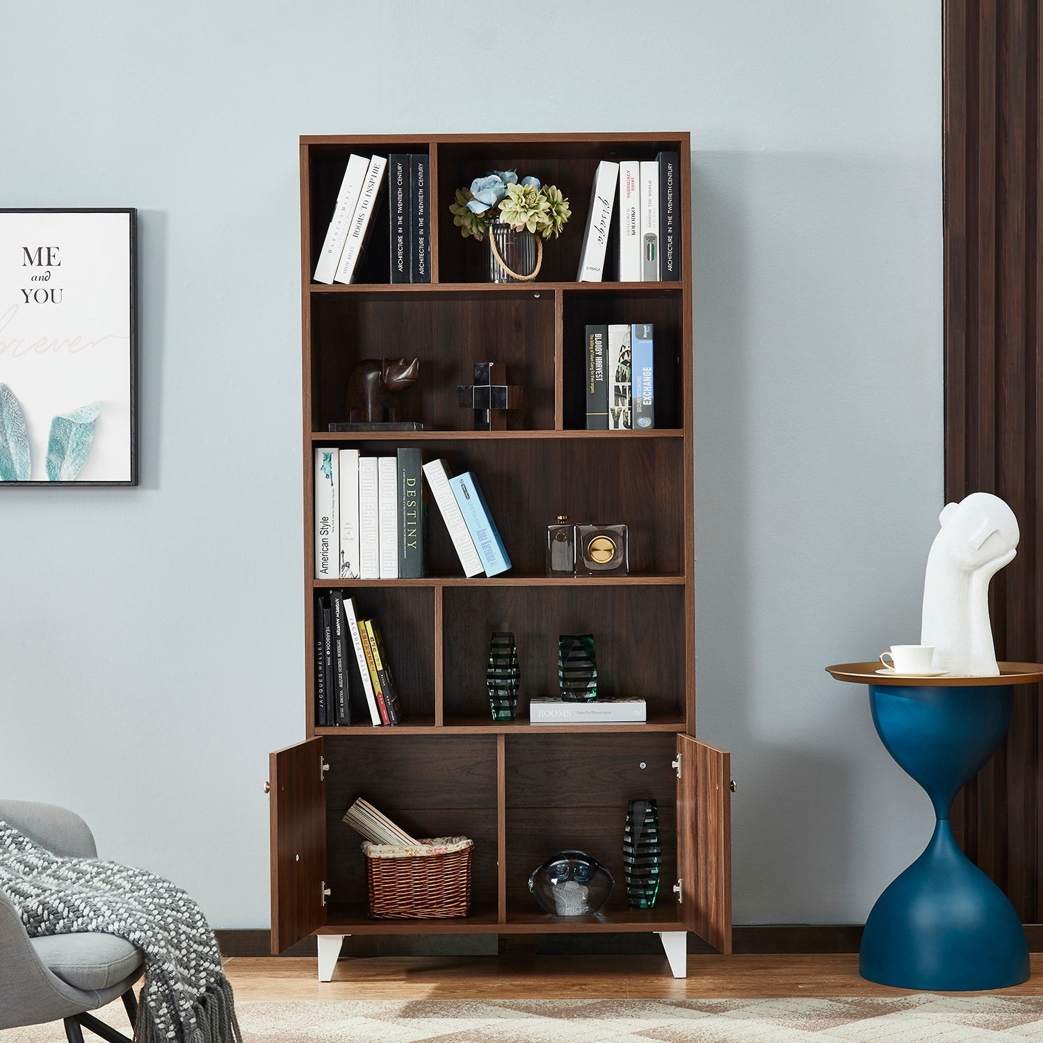 68" Bookcase with 2 Doors - Walnut