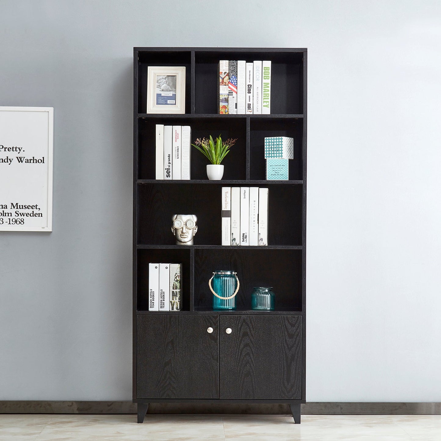 68" Bookcase with 2 Doors - Black