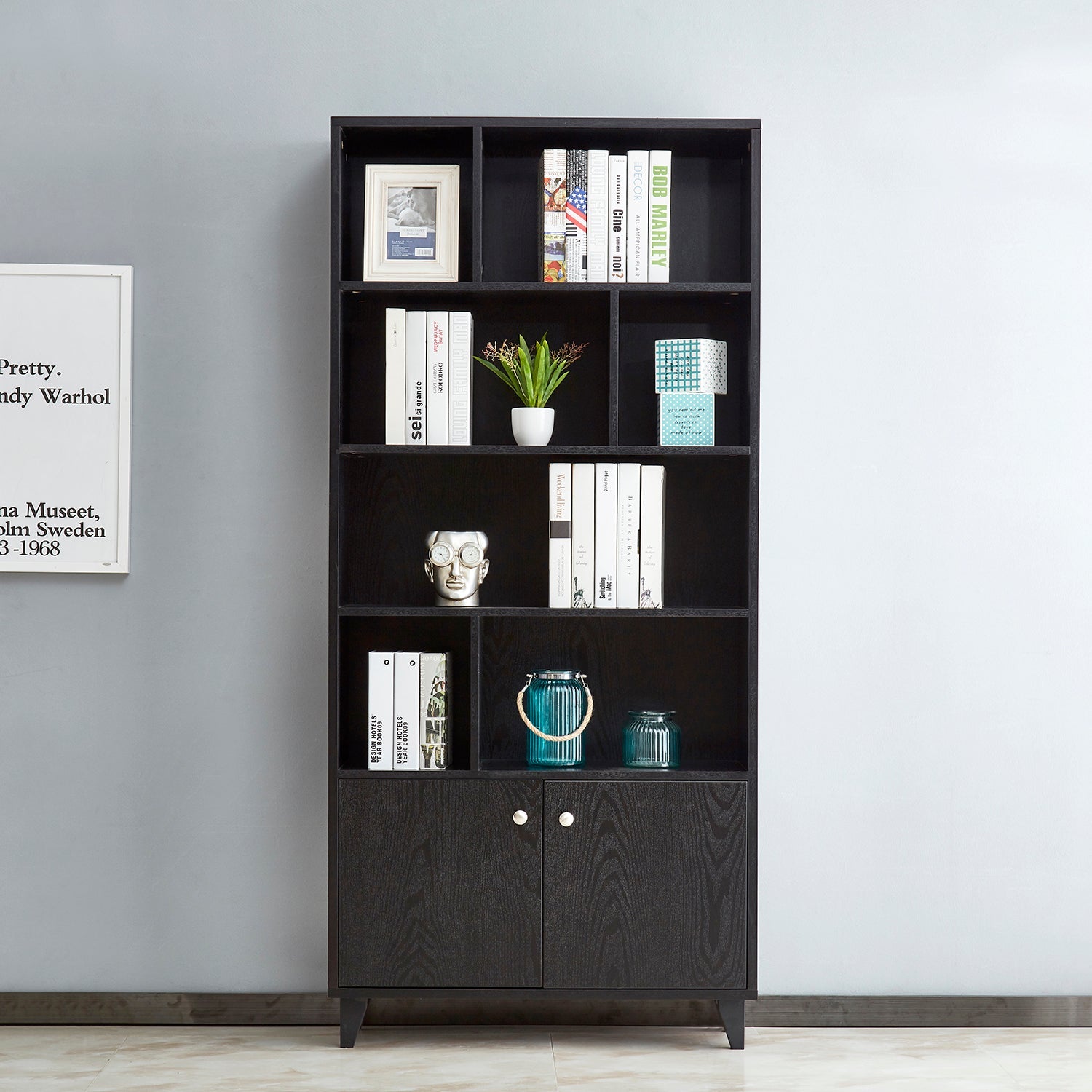 68" Bookcase with 2 Doors - Black