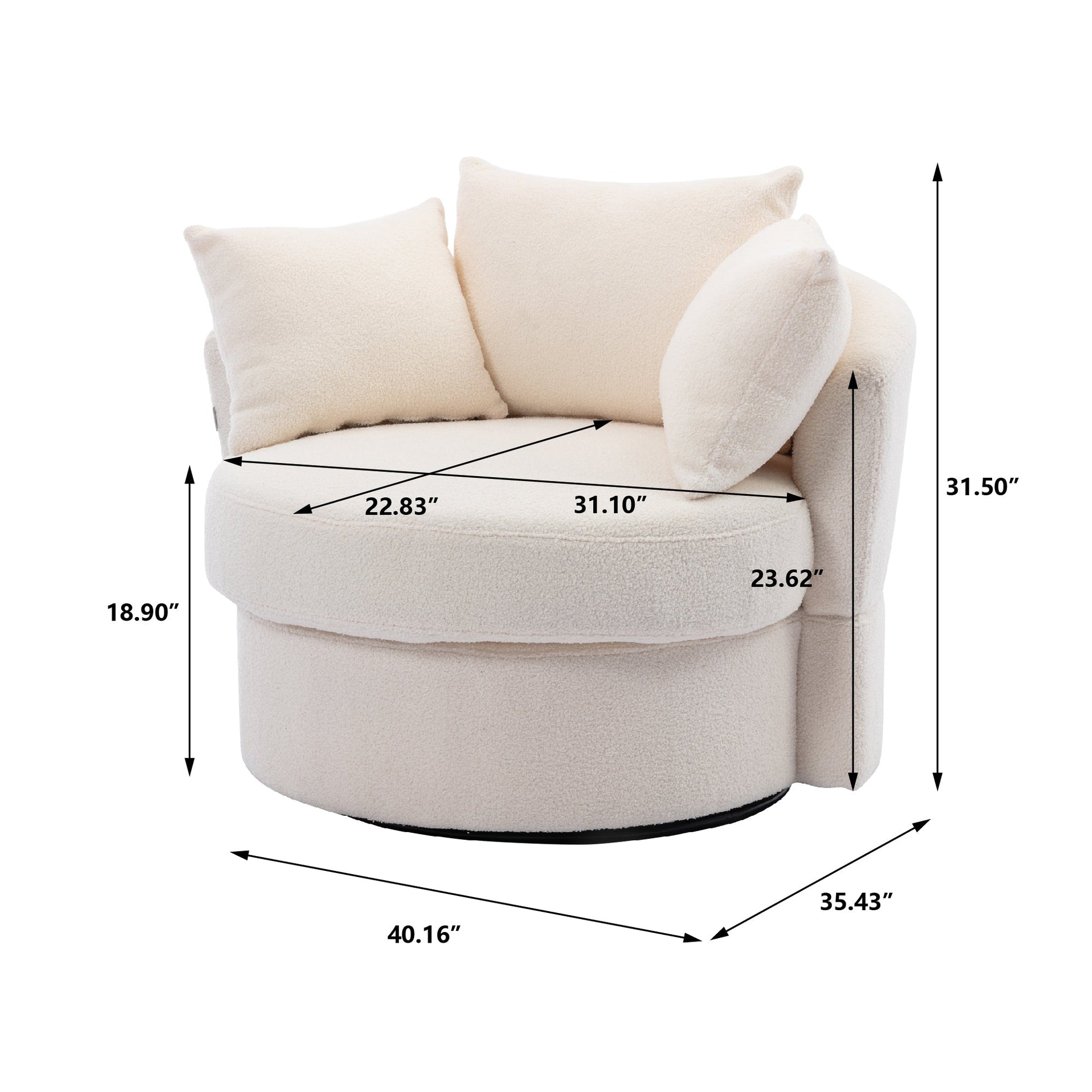 Modern Akili Swivel Barrel Chair in Plush Teddy Fabric